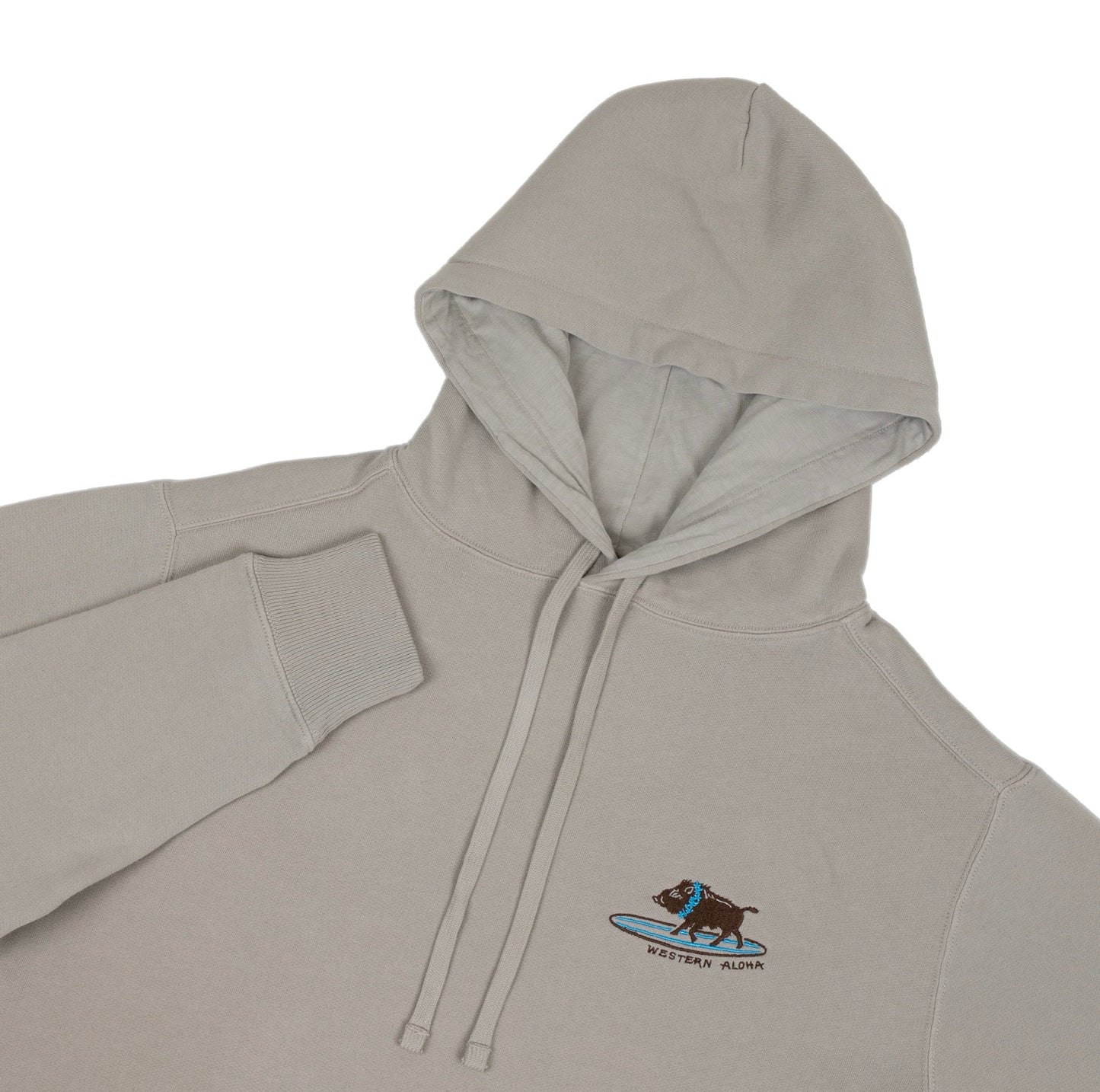 Embroidered Surfing Boar Hoodie Light Gray
