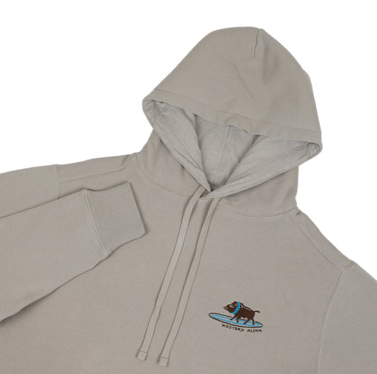 Embroidered Surfing Boar Hoodie Light Gray