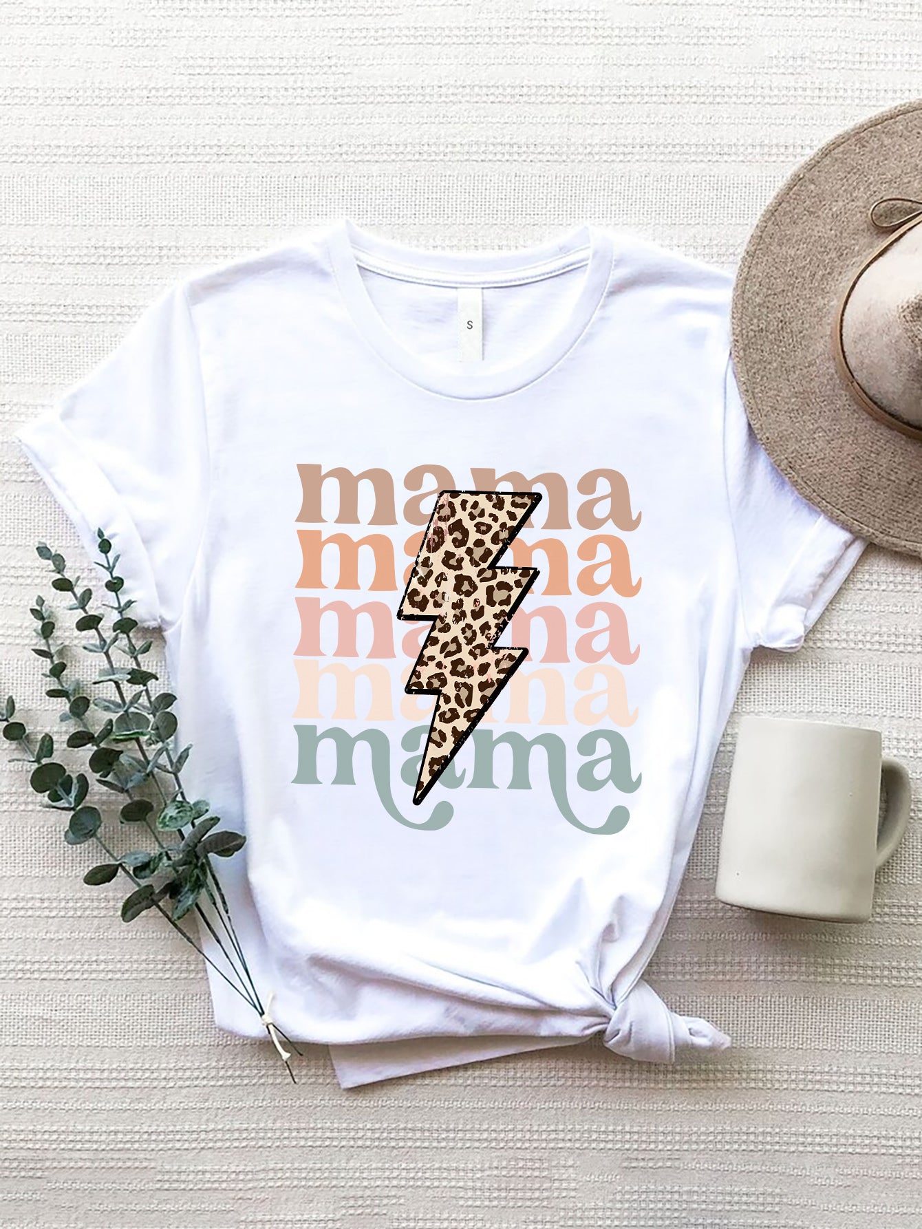 MAMA Pastel Color & Leopard Short Sleeve T-Shirt