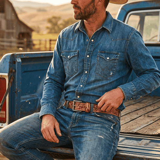 Hand-Tooled Morning Glory Jean Belt