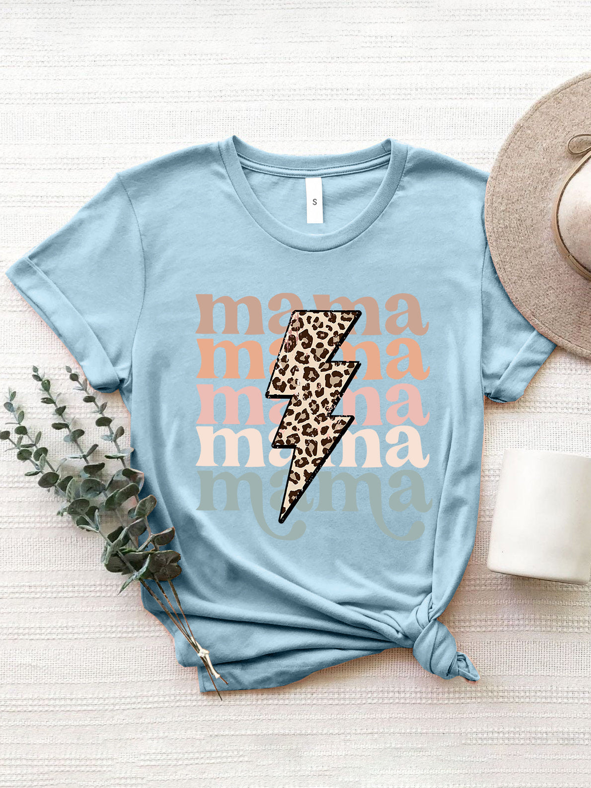 MAMA Pastel Color & Leopard Short Sleeve T-Shirt