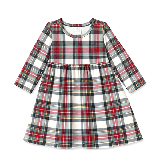 Girls Christmas Plaid Dress – Soft Bamboo Holiday Outfit