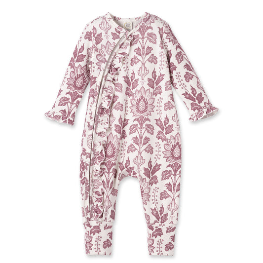 Floral Tapestry Zipper Romper - Bamboo Baby Girl Outfit