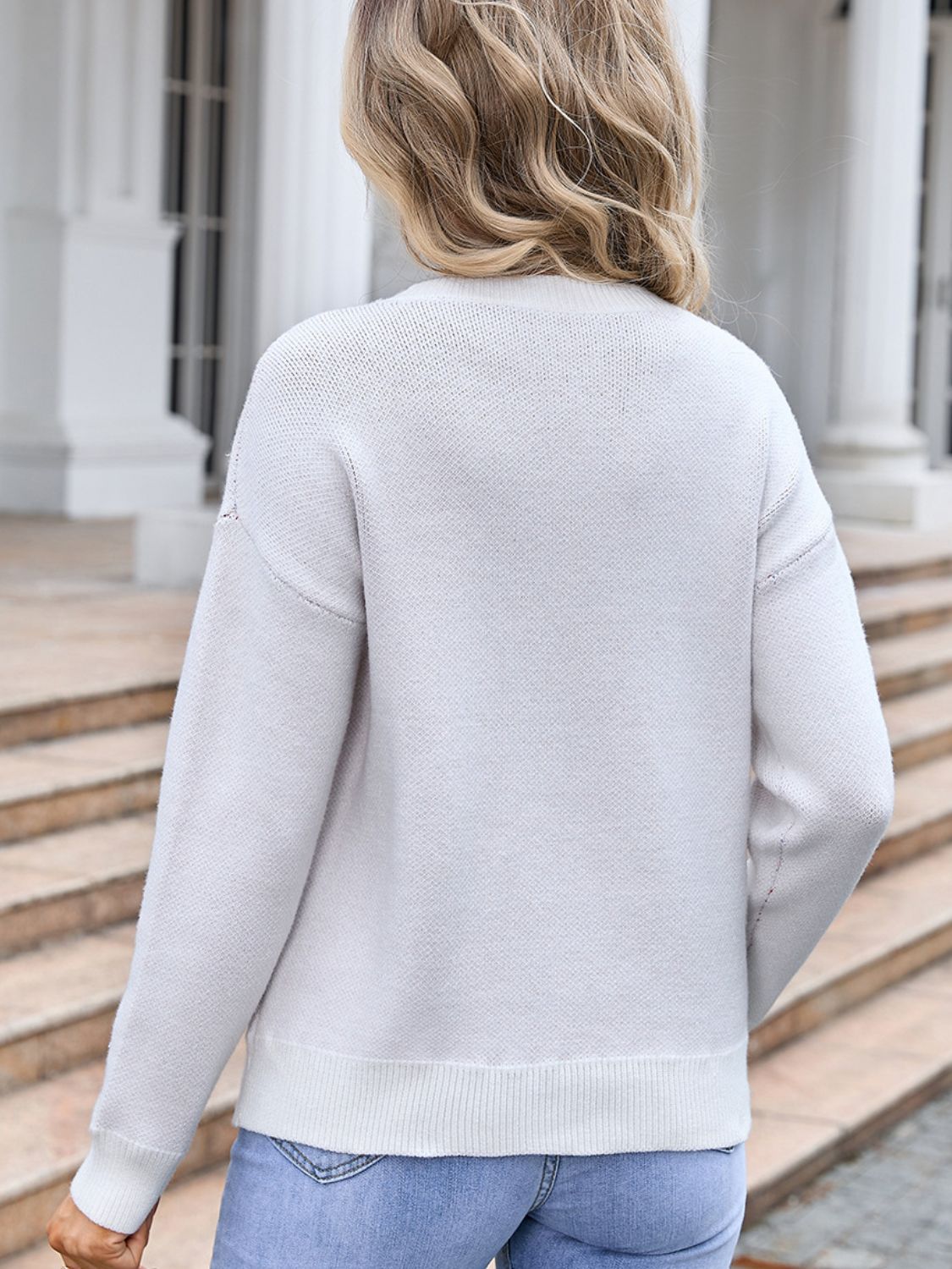 Contrast Bow Dropped Shoulder Sweater
