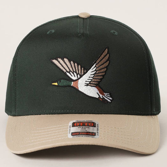 Flying Mallard Graphic Embroidered Trucker Hat - Khaki & Dark Green