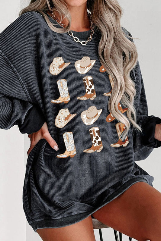 Cowboy Hat & Boot Graphic Sweatshirt - Gray