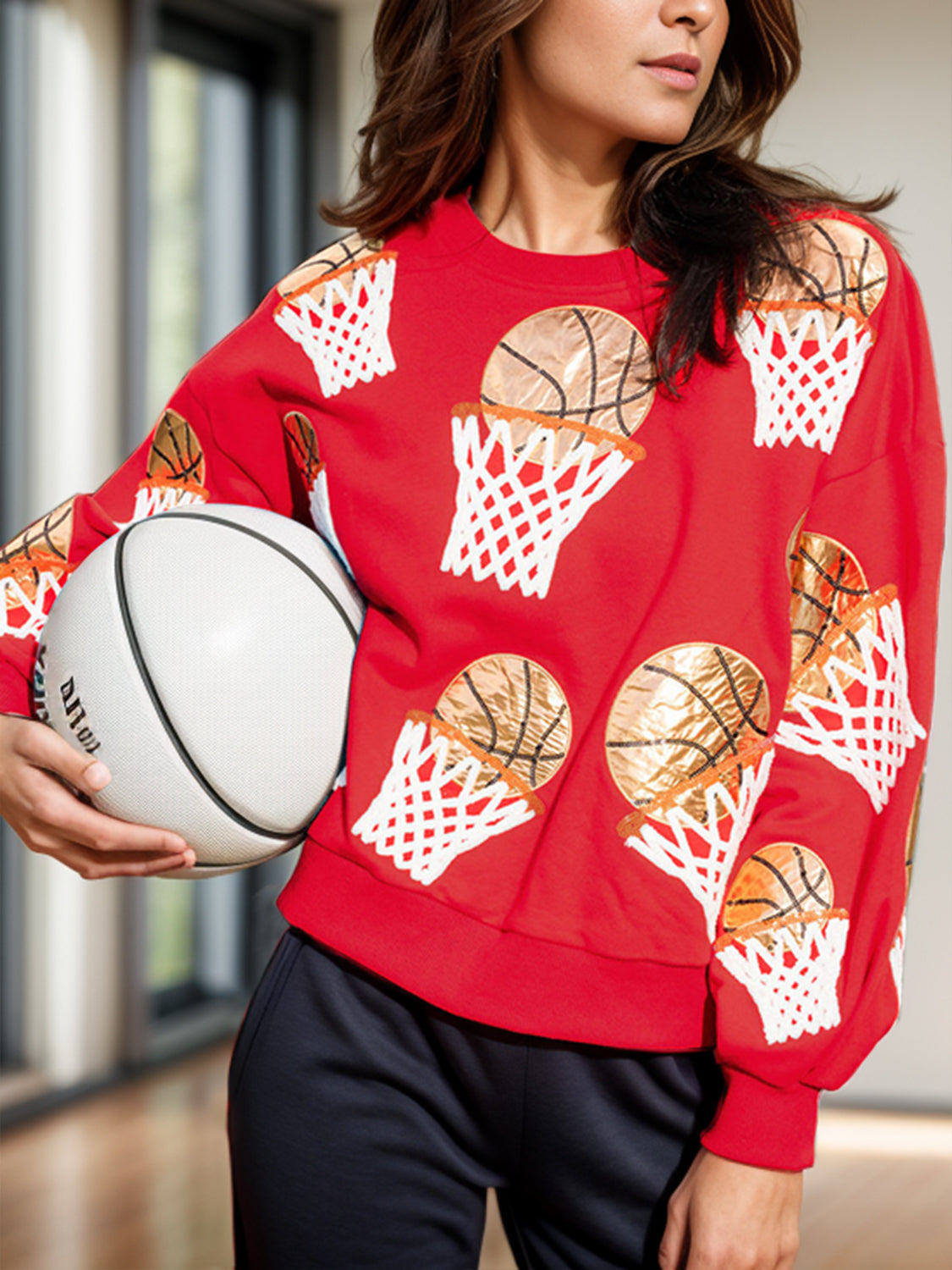 SparkleQueen Basketball Sequin Sweatshirt