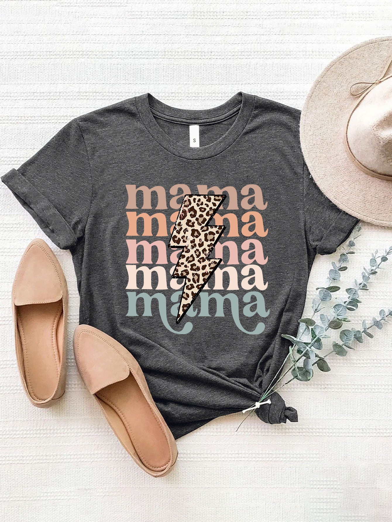 MAMA Pastel Color & Leopard Short Sleeve T-Shirt