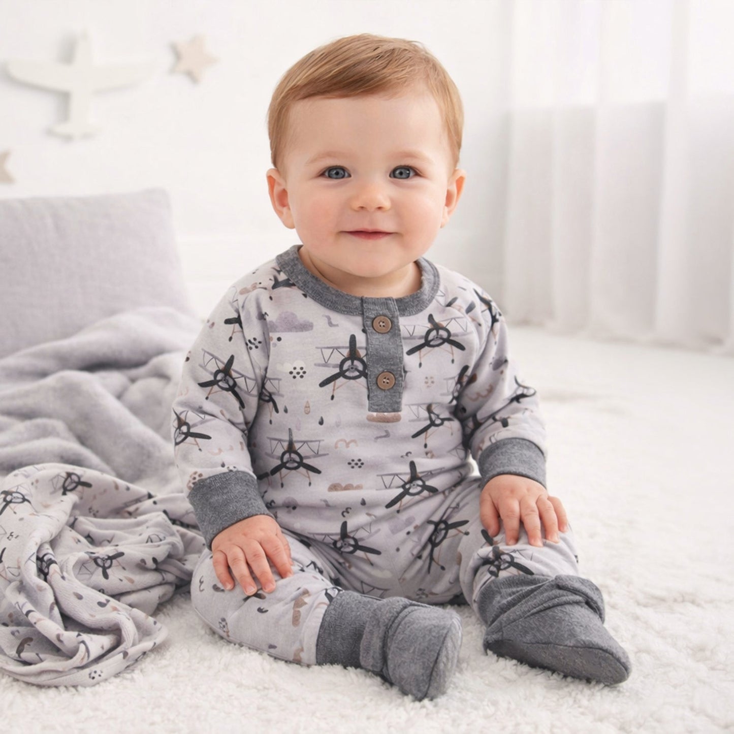 Airplane Henley Romper – Soft Bamboo Baby Outfit