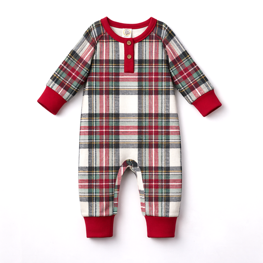 Baby Christmas Plaid Henley Bamboo Romper
