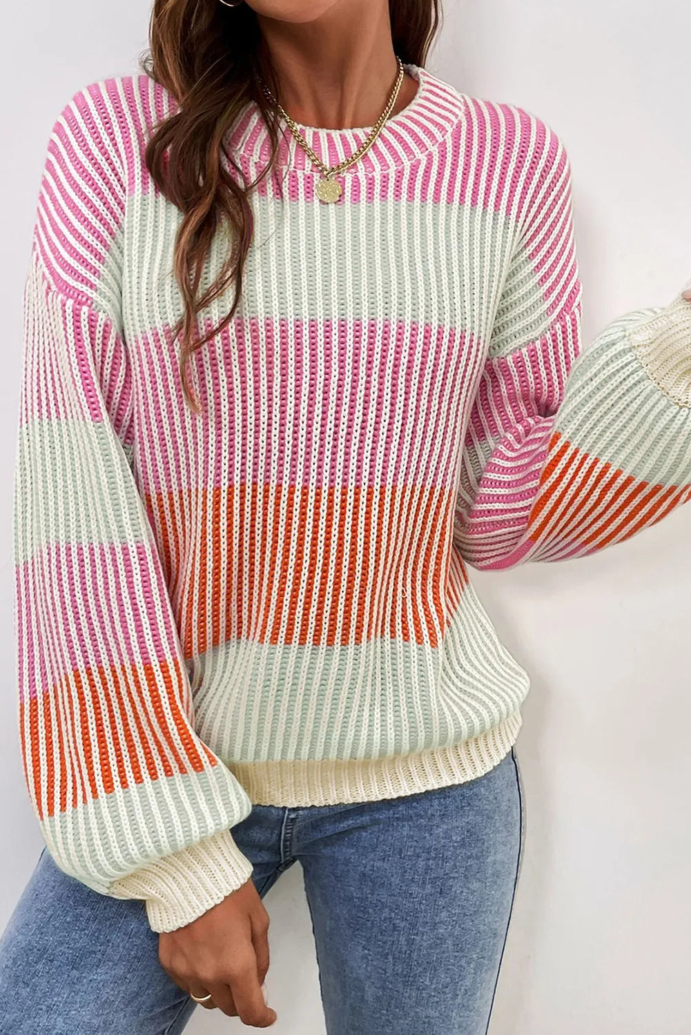Striped Color Block Long Sleeve Sweater - 3 Color Options!