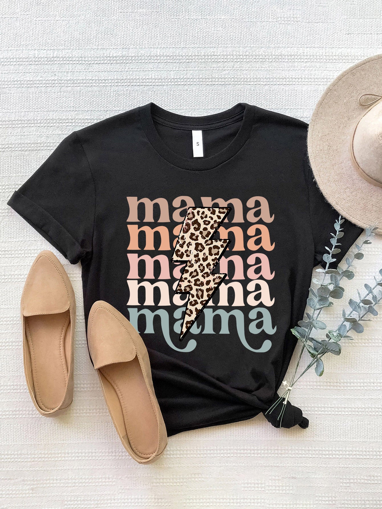MAMA Pastel Color & Leopard Short Sleeve T-Shirt