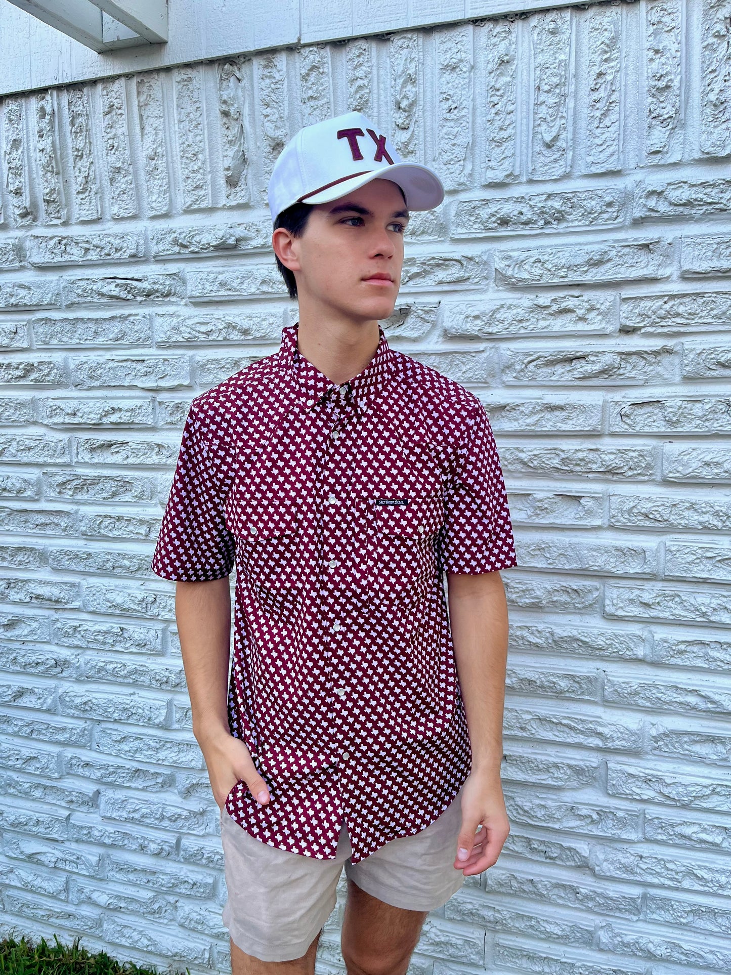 The Maroon Texas Print Pearl Snap Shirt