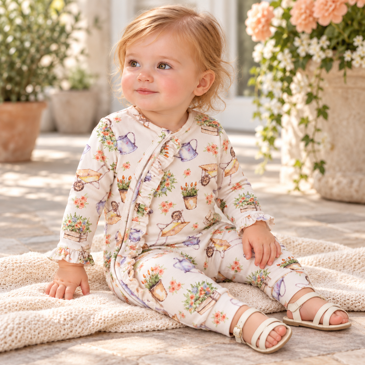 Petal Patch Bamboo Zipper Romper Convertible Cuffs