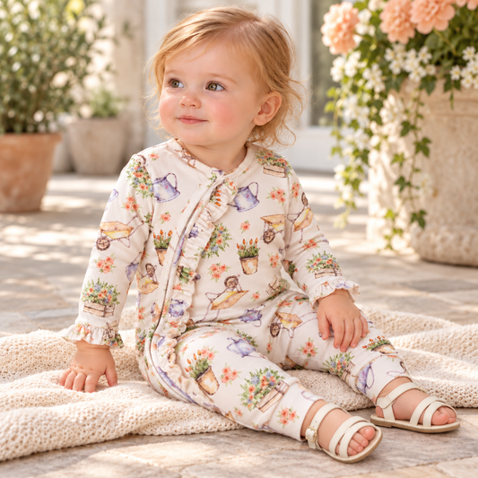 Petal Patch Bamboo Zipper Romper Convertible Cuffs