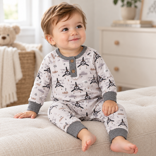 Little Aviator Bamboo Henley Romper