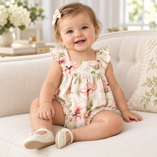 Blush Bouquet Baby Girl Floral Bubble Romper | 9–12M