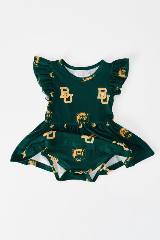 Baylor Green Bear Flutter Twirl Bodysuit