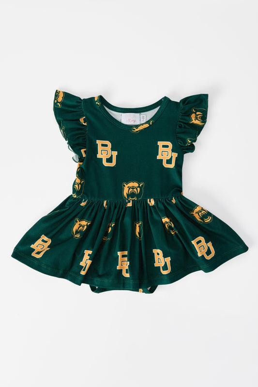 Baylor Green Bear Flutter Twirl Bodysuit
