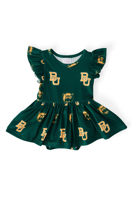 Baylor Green Bear Flutter Twirl Bodysuit