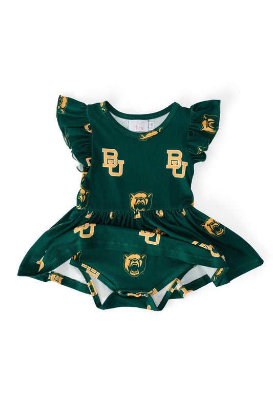 Baylor Green Bear Flutter Twirl Bodysuit
