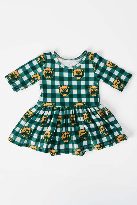 Baylor Plaid Bear 3/4 Sleeve Twirl Bodysuit