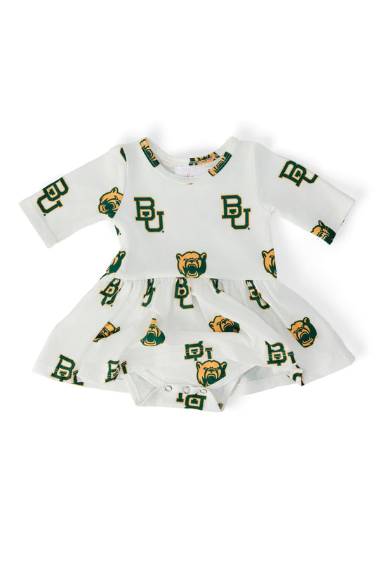 Baylor White Bear 3/4 Sleeve Twirl Bodysuit