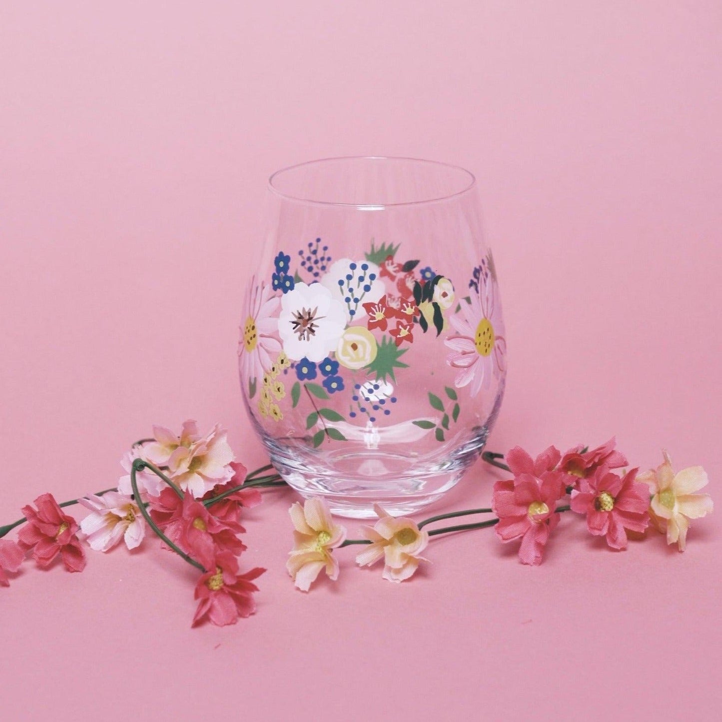 Painted Floral Stemless Glasses