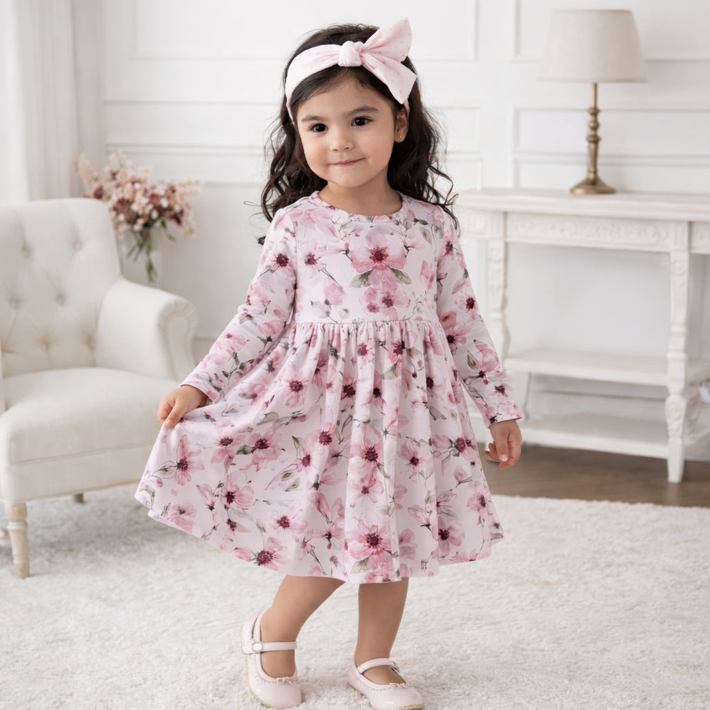 Watercolor Floral Girls Dress - Soft Bamboo Jersey