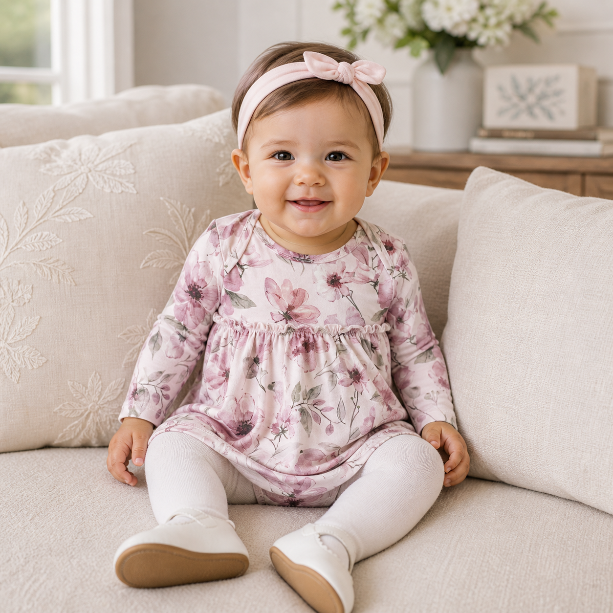 Watercolor Floral Skirted Baby Bodysuit - Bamboo