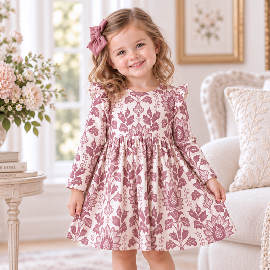 Floral Tapestry Twirl Dress-Bamboo Baby Girl