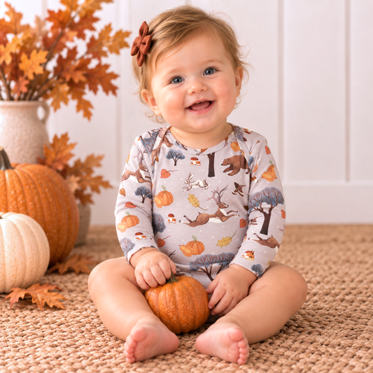 Forest Frolic Baby Bodysuit - Bamboo Autumn