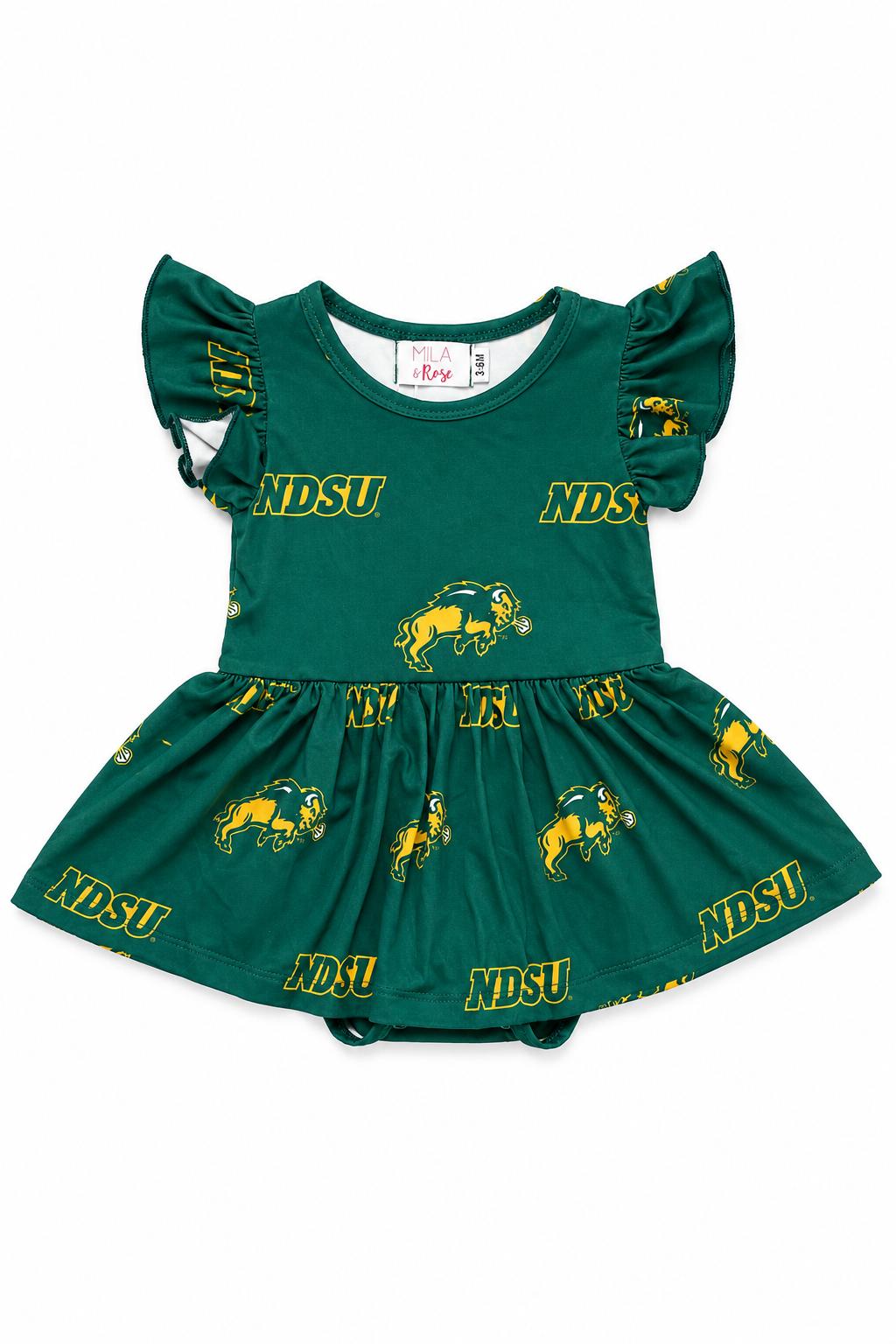 North Dakota State University Green Bison S/S Flutter Twirl Bodysuit
