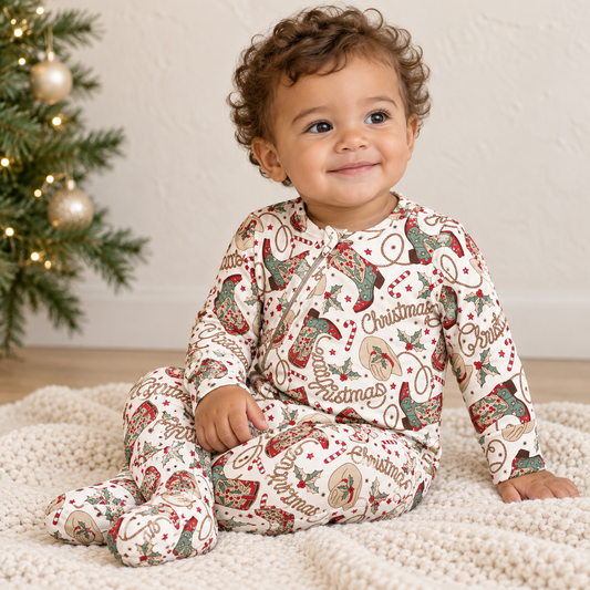 Western Christmas Bamboo Zipper Romper