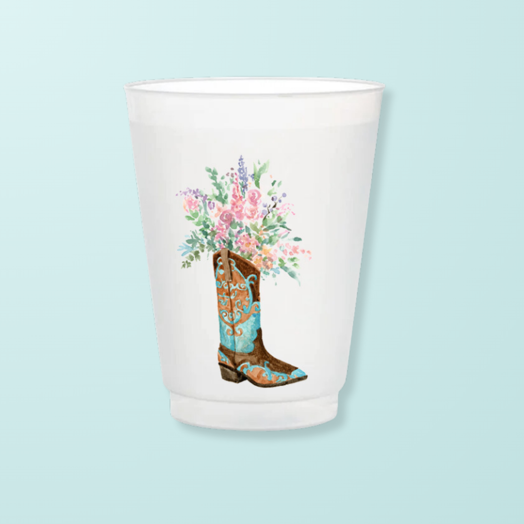 Blue Boot With Flowers Frosted Cups