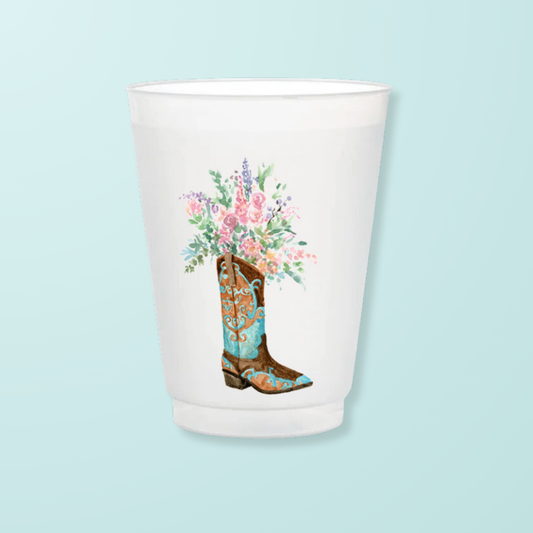 Blue Boot With Flowers Frosted Cups