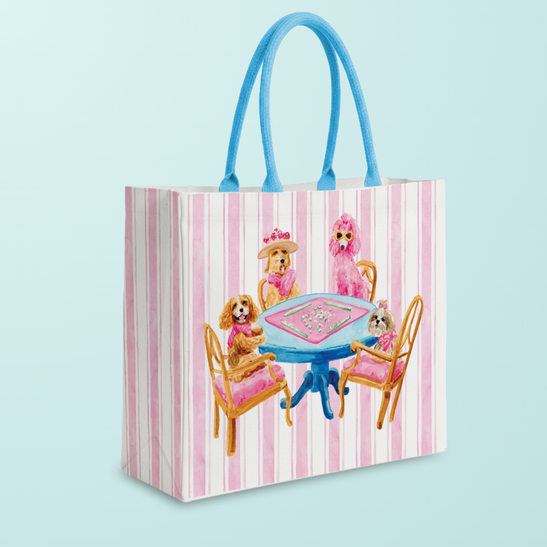 Dogs Playing Mahjong Tote Bag