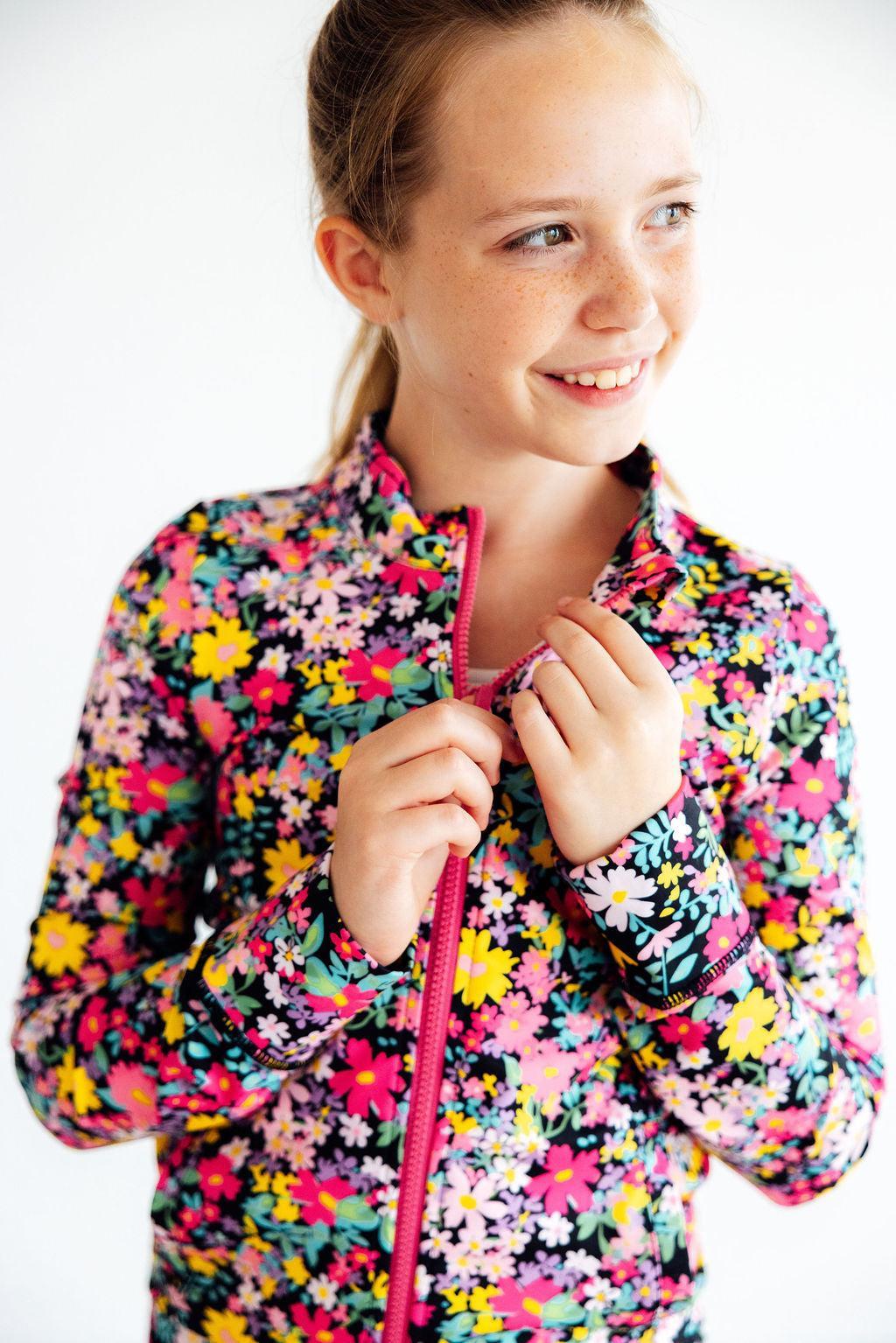 Flexible Floral Full-Zip Ruffle Active Jacket