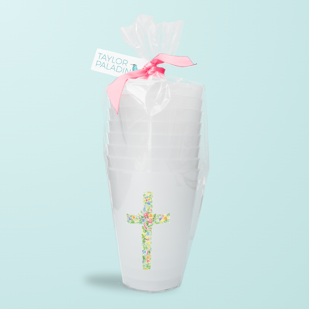 Floral Cross Frosted Cups