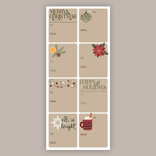 Neutral Christmas Holiday Tags (Sticker Sheet)