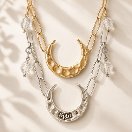 Light Crescent Moon Long Chain Necklace