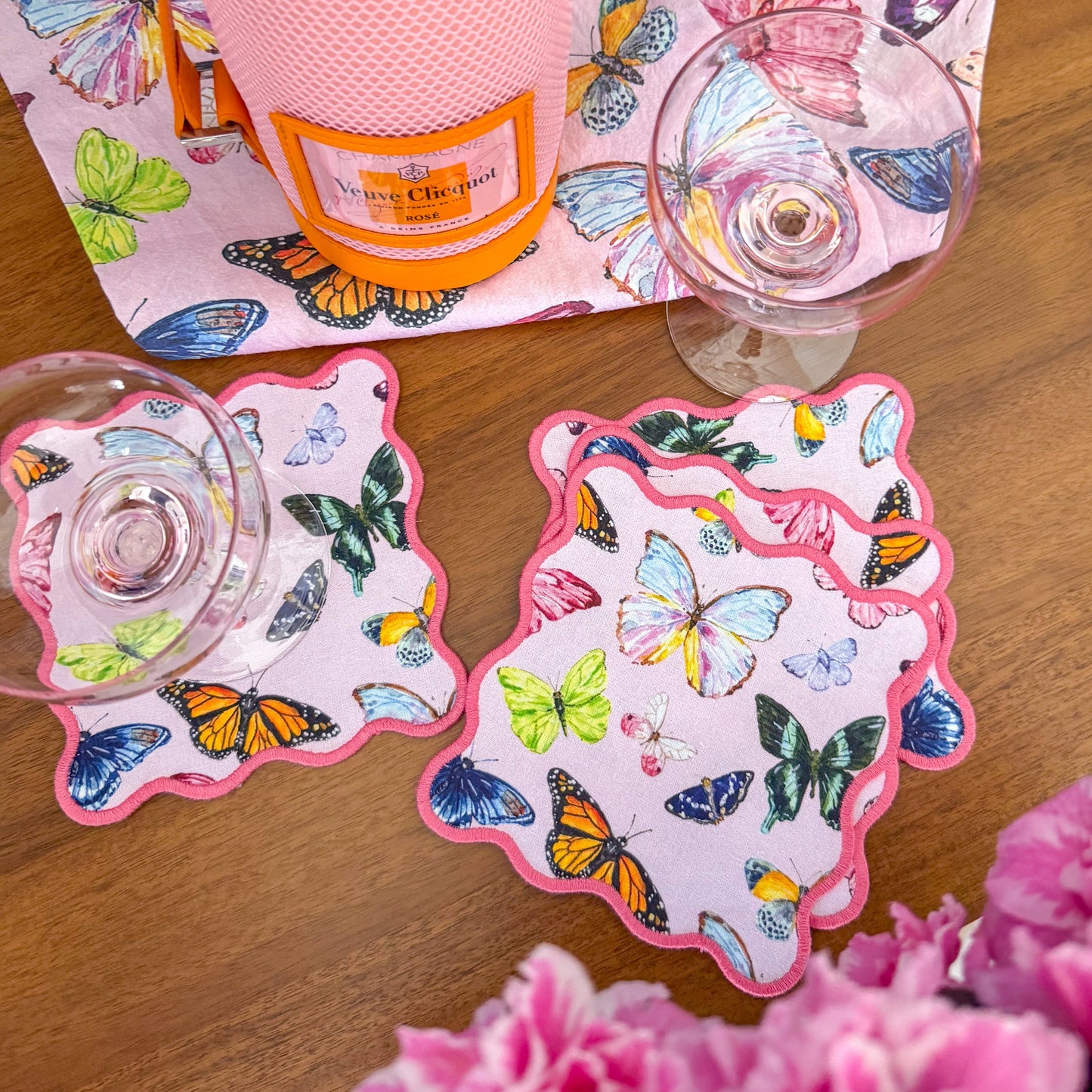 Pink Butterflies Cocktail Squares