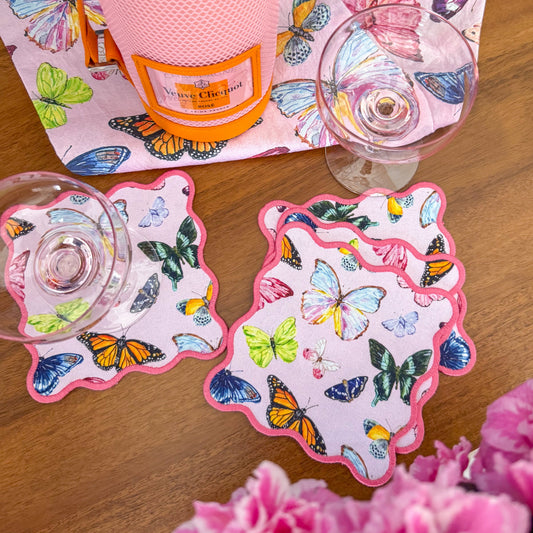 Pink Butterflies Cocktail Squares