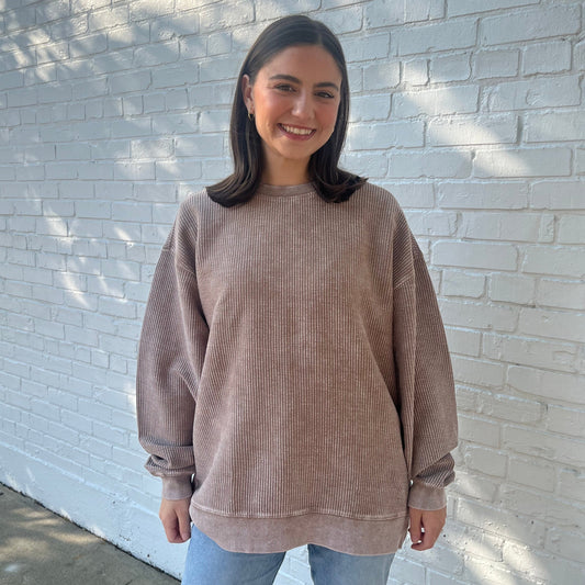 Pine Bark Oversized Corded Crew