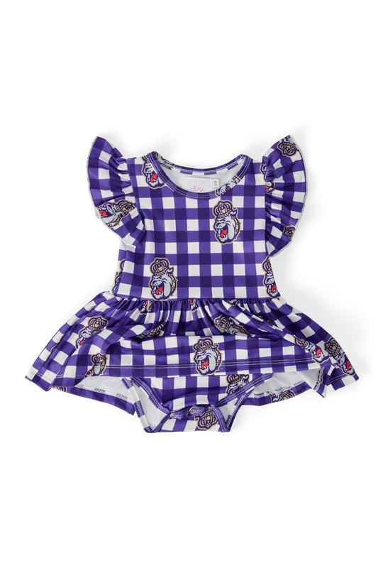 JMU Plaid Duke Dog Flutter Twirl Bodysuit