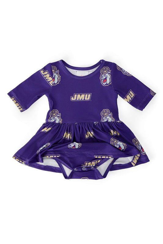 JMU Purple Duke Dog 3/4 Sleeve Twirl Bodysuit