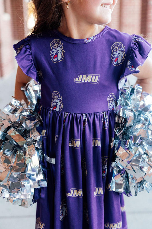 JMU Purple Duke Dog Flutter Twirl  Dress