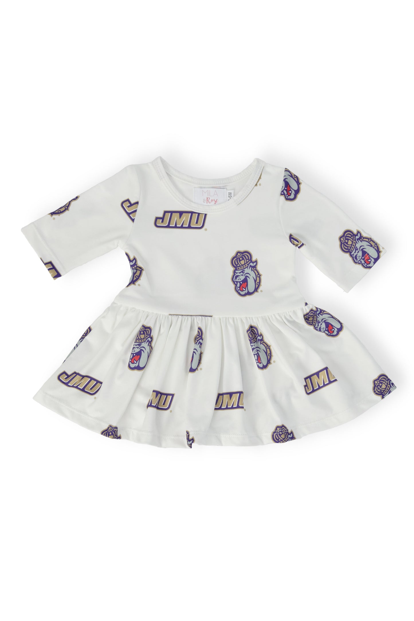 JMU White Duke Dog 3/4 Sleeve Twirl Bodysuit