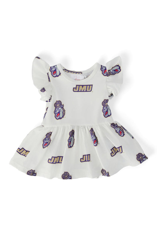 JMU White Duke Dog Flutter Twirl Bodysuit