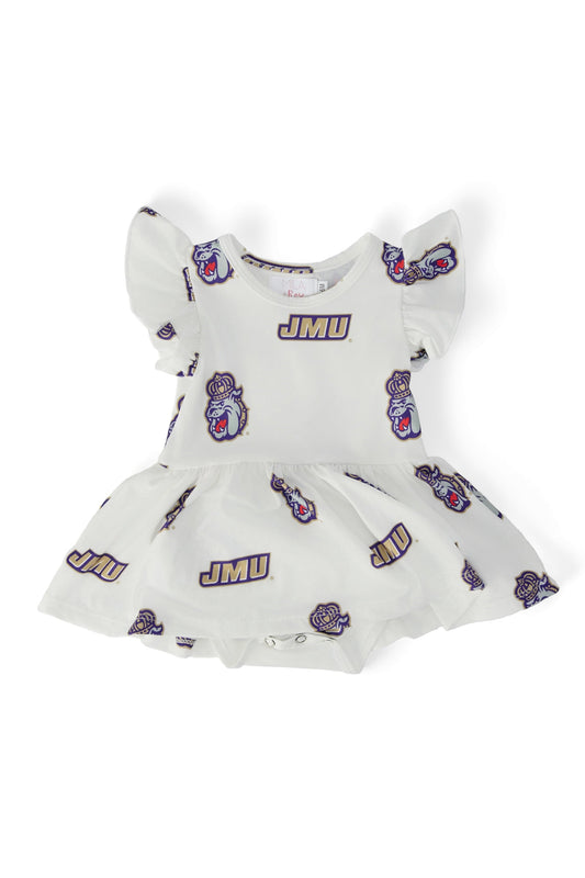 JMU White Duke Dog Flutter Twirl Bodysuit